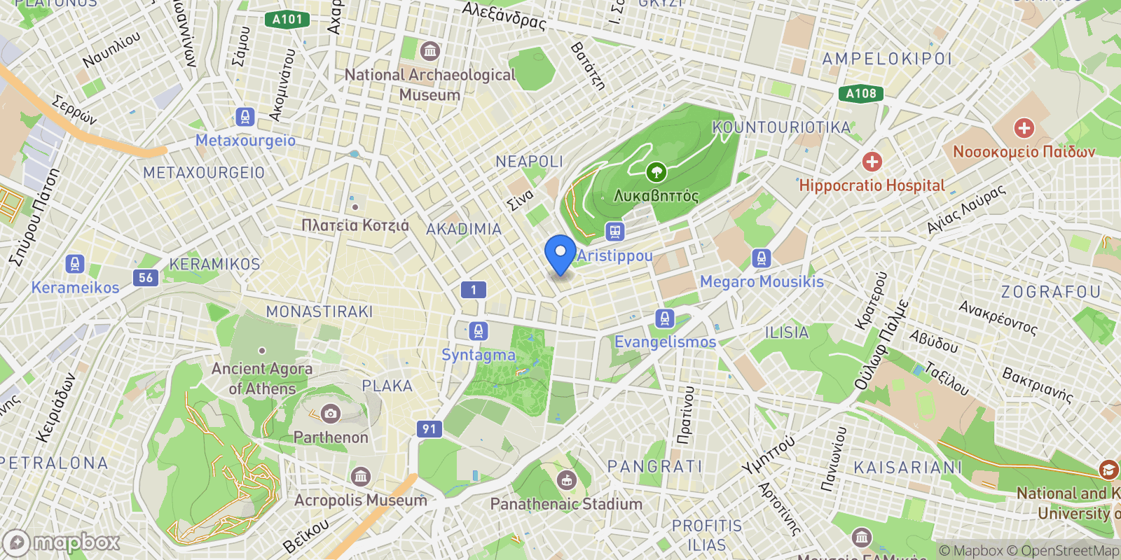 Map showing Sunoikia Kolonakiou, 1st District of Athens, Athens.