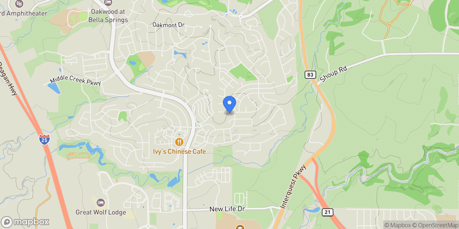 Map showing 1849 Clayhouse Drive, Colorado Springs, CO 80921, Colorado Springs, Colorado, United States.