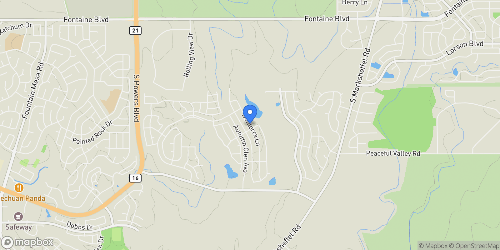 Map showing 7393 Alpine Daisy Drive, Colorado Springs, CO 80925, Colorado Springs, Colorado, United States.