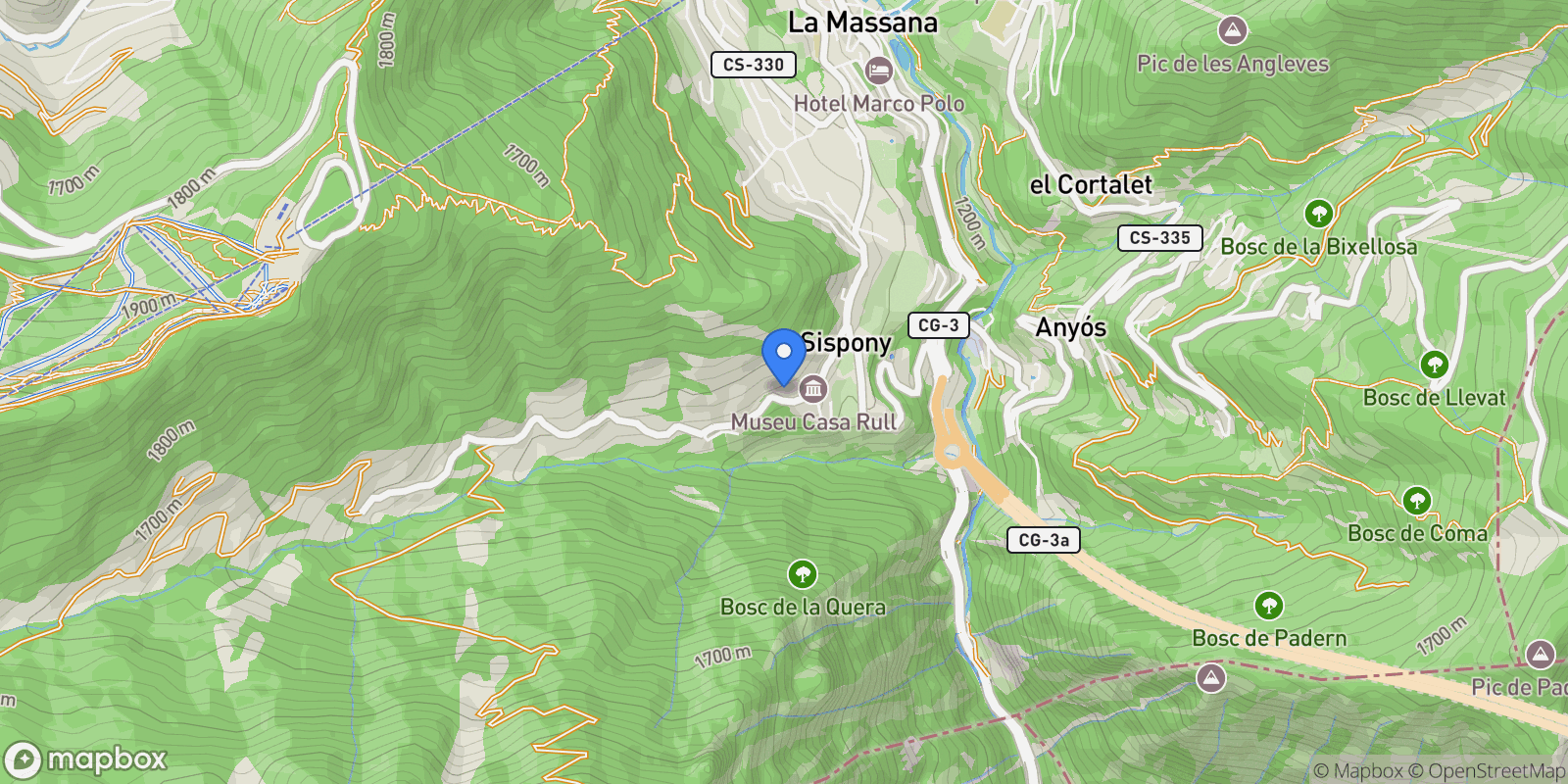 Map showing Sispony, 04 AD400, La Massana, La Massana, Andorra.