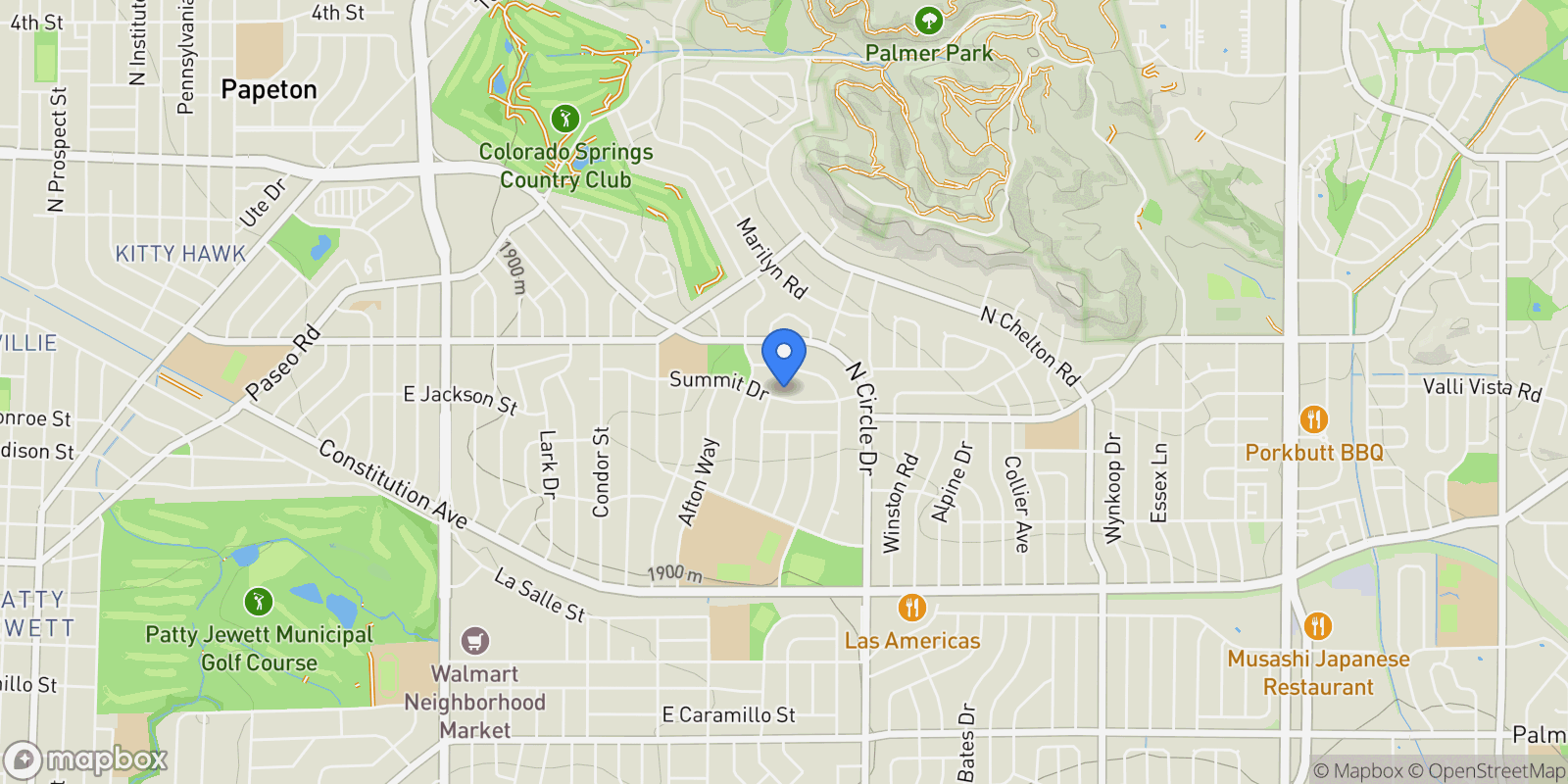 Map showing 2606 Summit Drive, Colorado Springs, CO 80909, Colorado Springs, Colorado, United States.