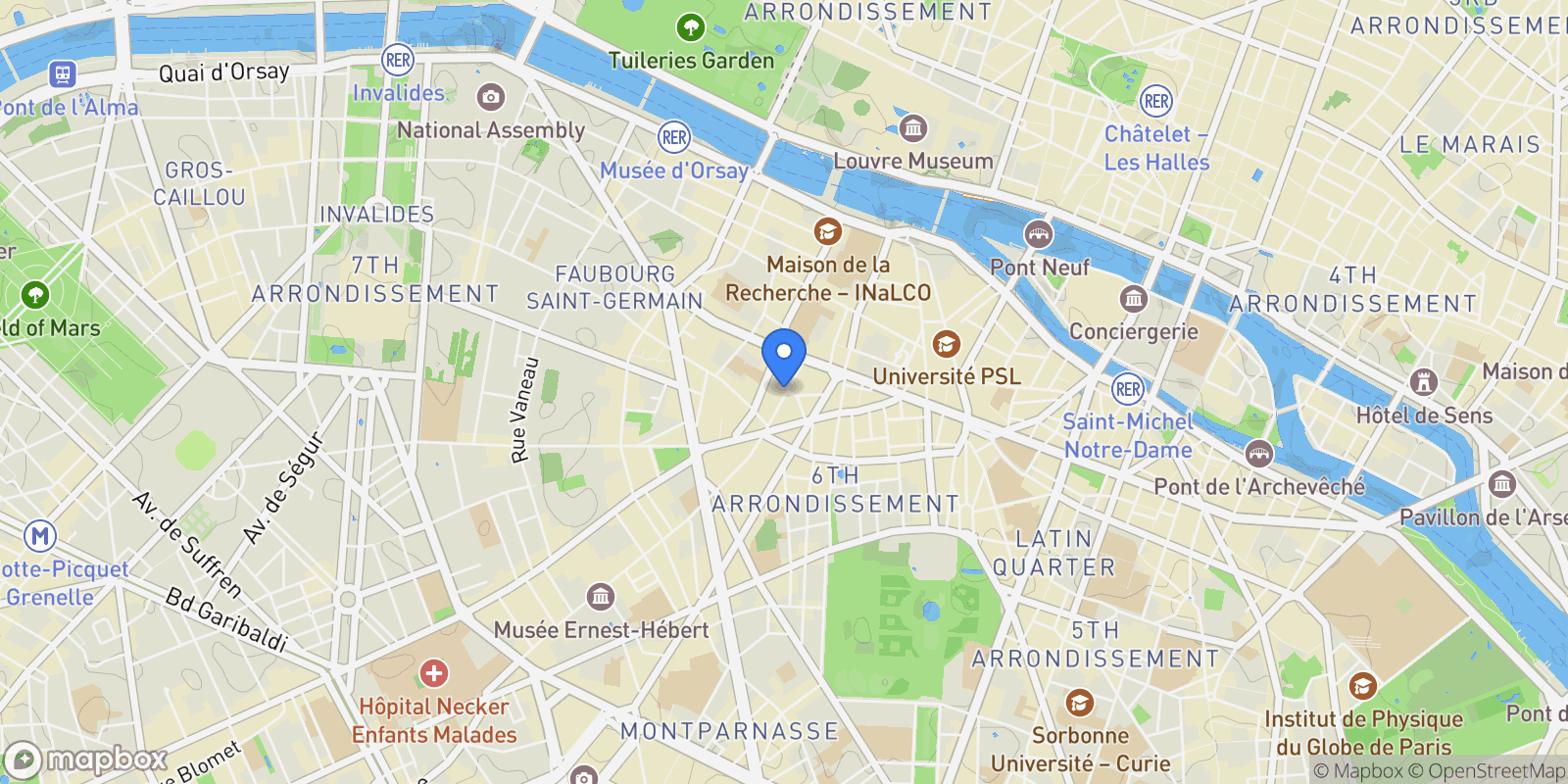 Map showing PARIS, J 75006, Paris, Île-de-France, France.