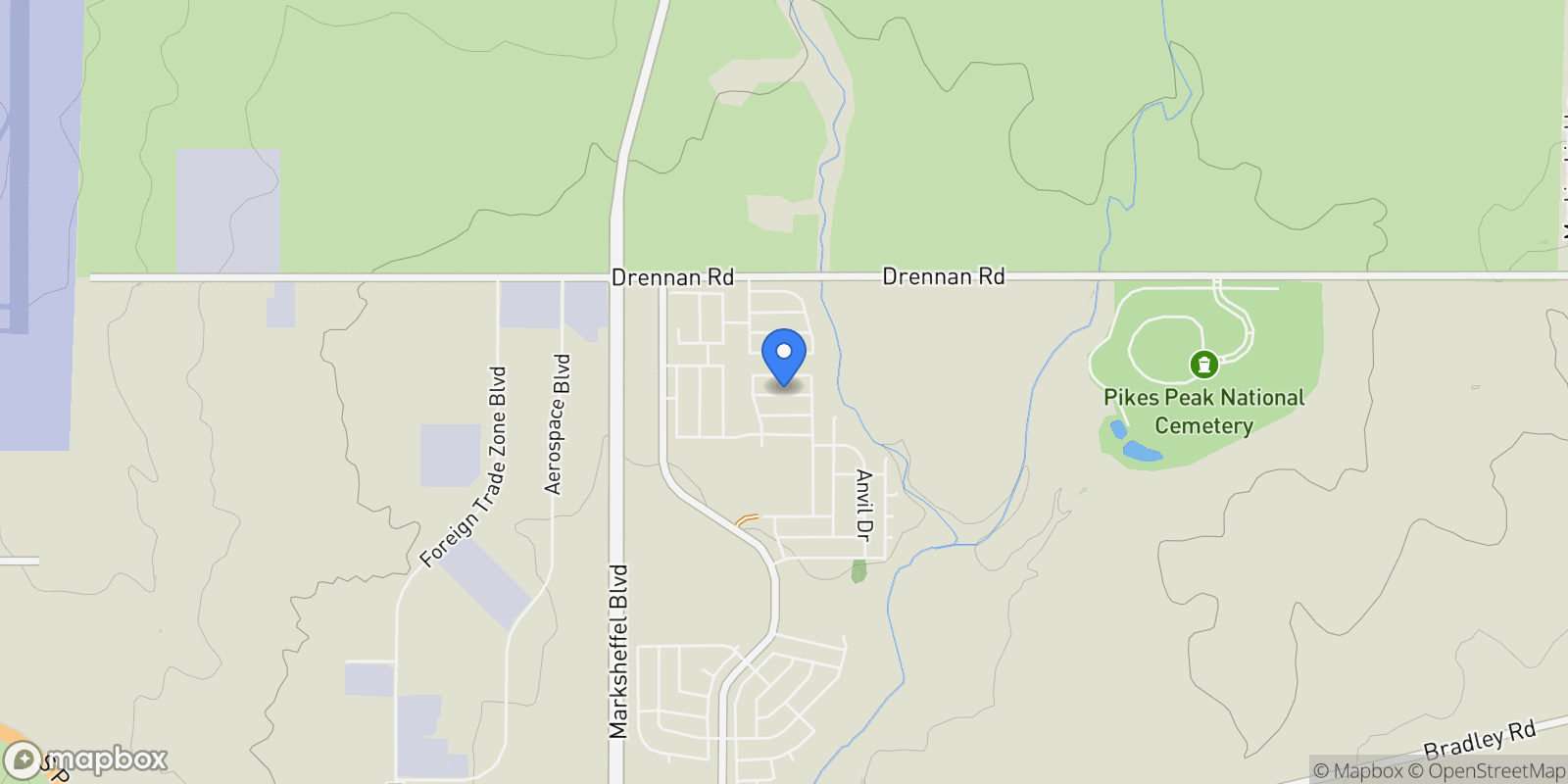 Map showing 5204 Roundhouse Drive, Colorado Springs, CO 80925, Colorado Springs, Colorado, United States.