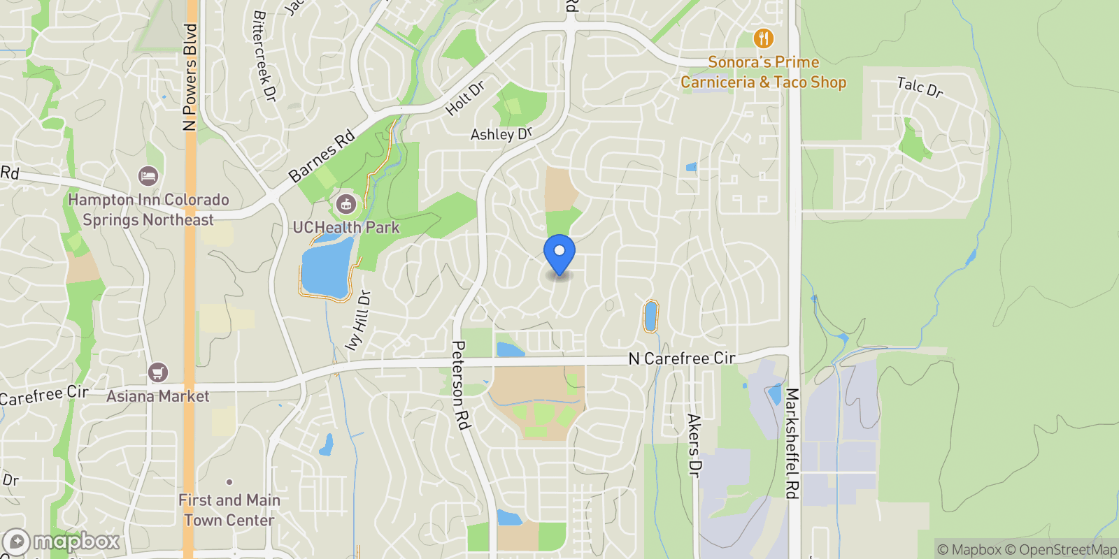 Map showing 4169 Ascendant Drive, Colorado Springs, CO 80922, Colorado Springs, Colorado, United States.