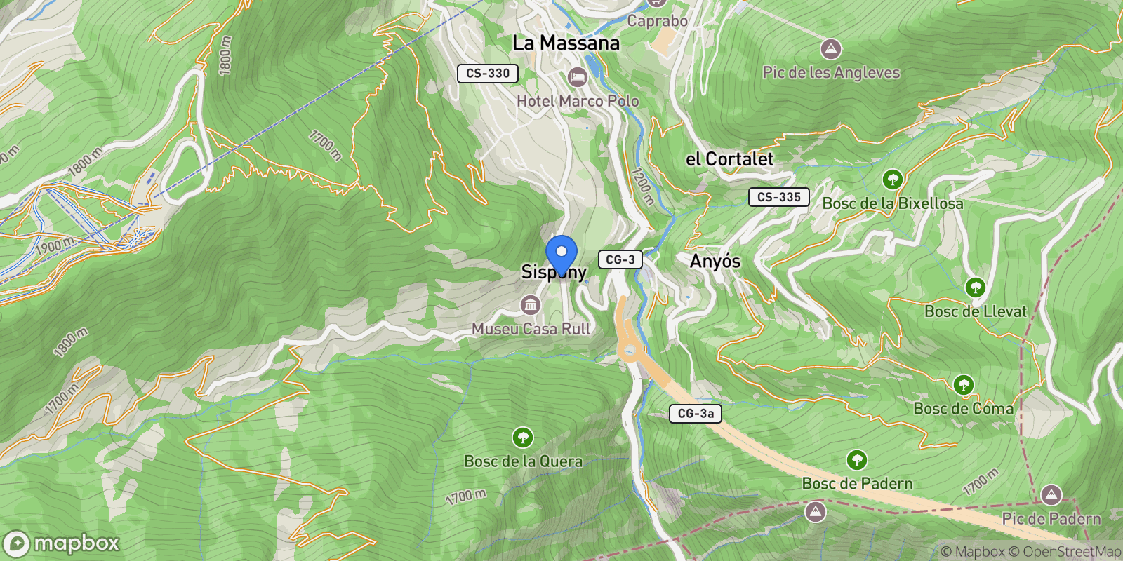 Map showing Sispony, 04 AD400, La Massana, La Massana, Andorra.