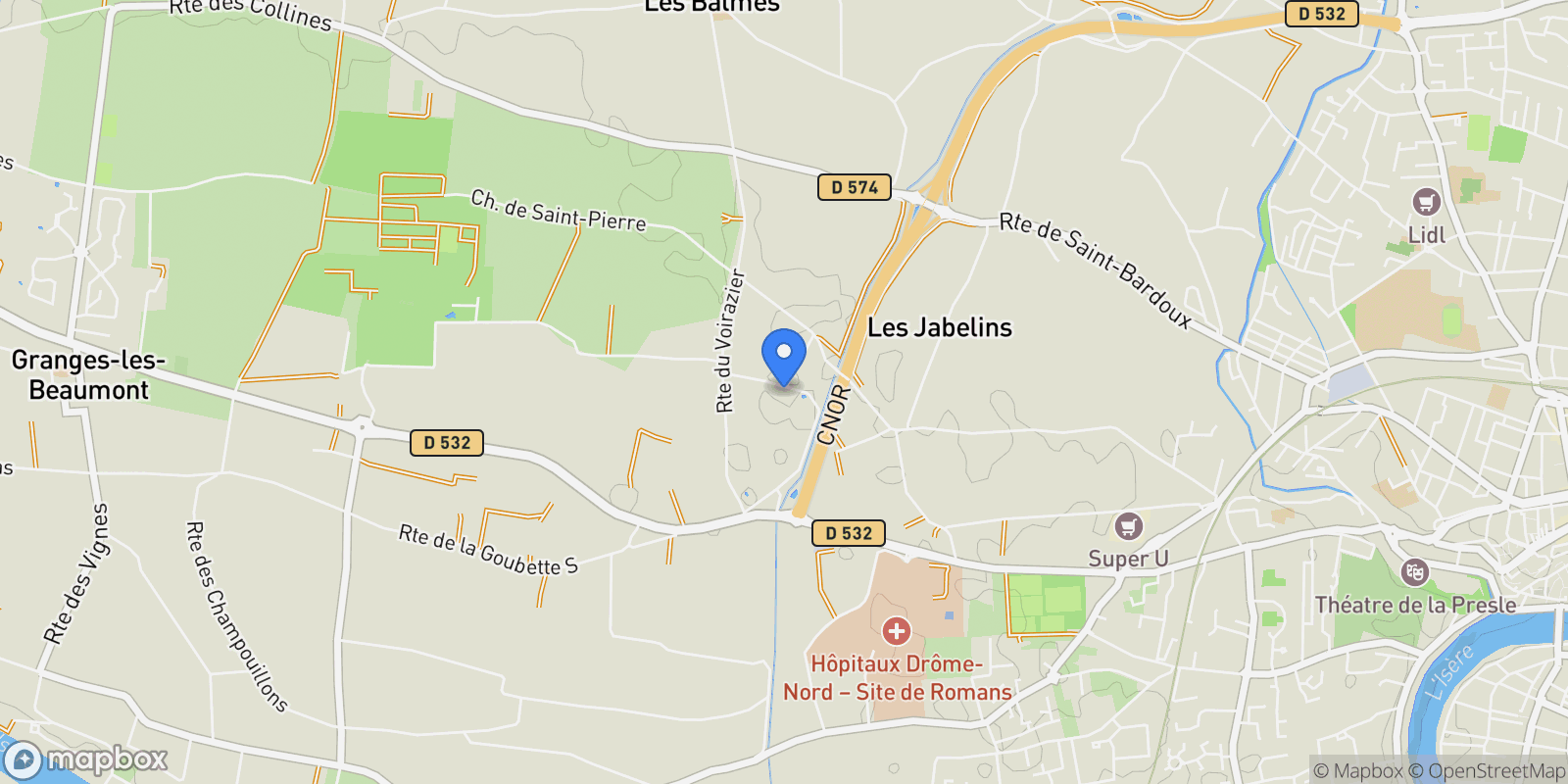 Map showing Romans-sur-Isère, Romans-sur-Isère, Romans-sur-Isère, Auvergne-Rhône-Alpes, France.