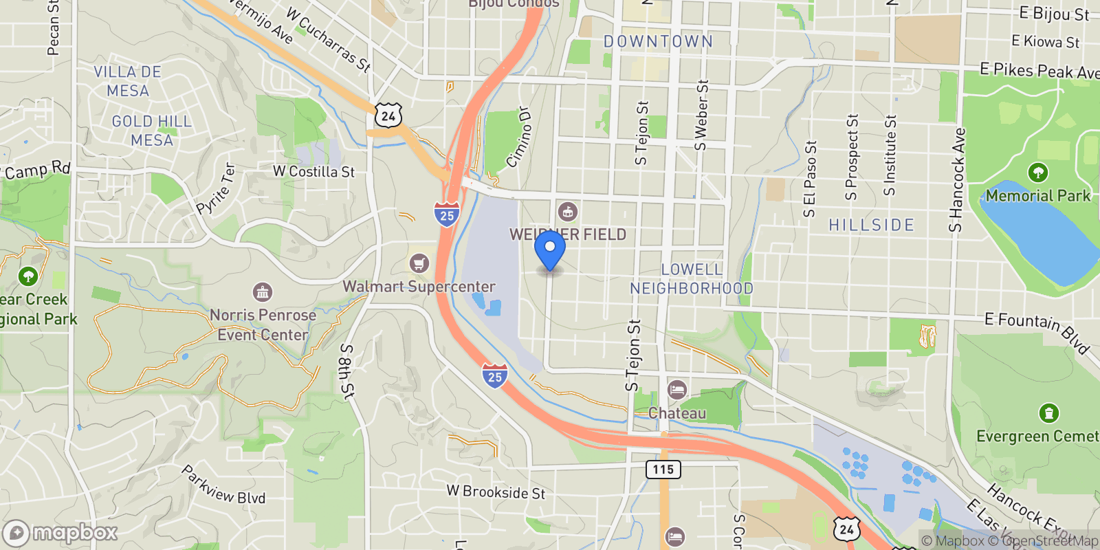 Map showing 201 E Las Animas Street #203, Colorado Springs, CO 80903, Colorado Springs, Colorado, United States.