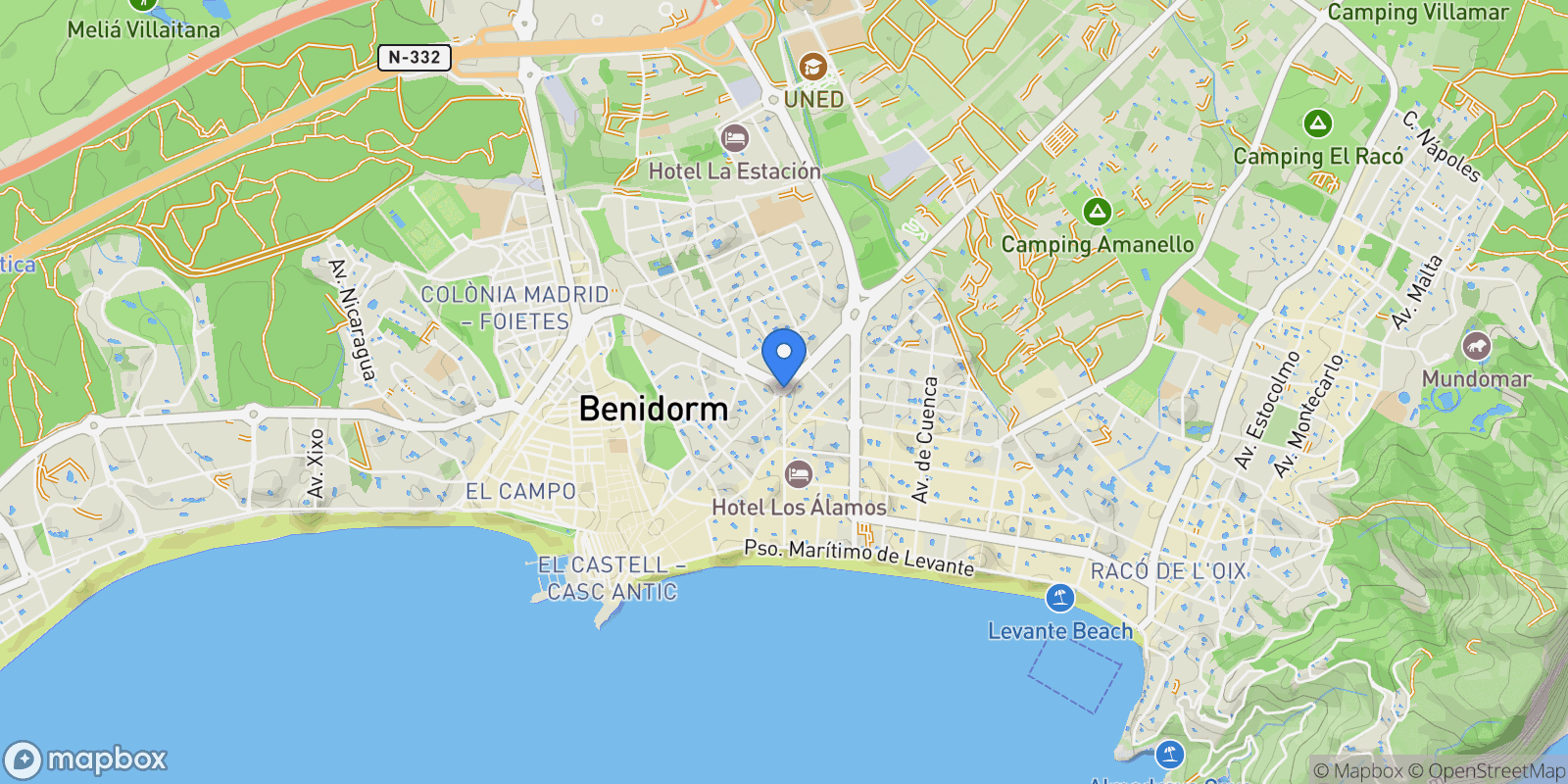 Map showing de la Vila Joiosa, Alicante, Benidorm, Valencian Community, Spain.