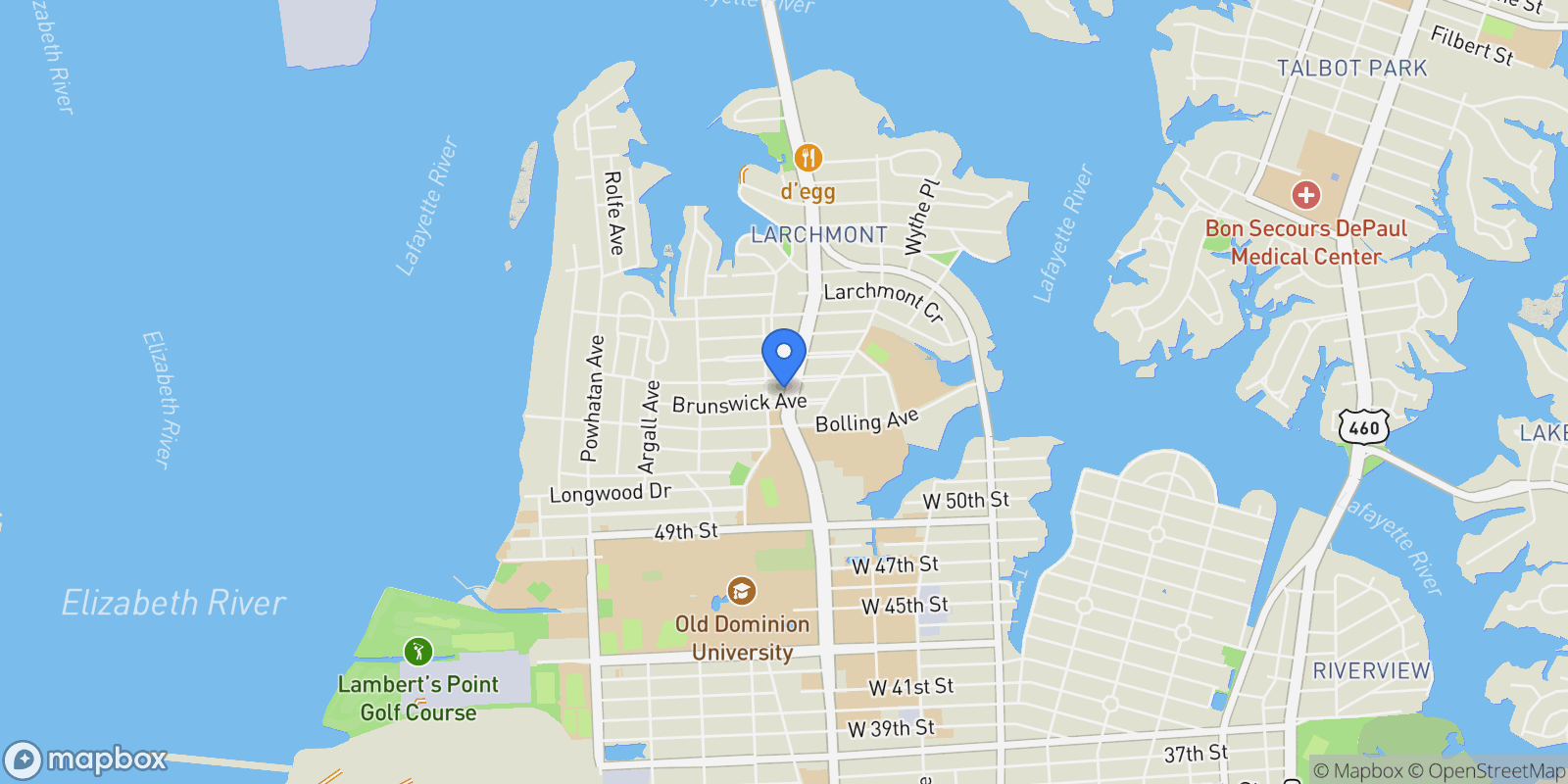 Map showing 5509 Hampton Blvd, Norfolk, VA 23508, Norfolk, Virginia, United States.
