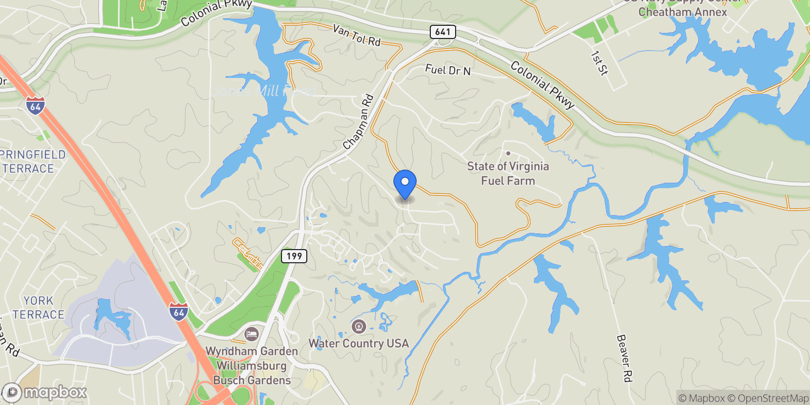 Map showing 209 Apprentice Landing, Williamsburg, VA 23185, Williamsburg, Virginia, United States.