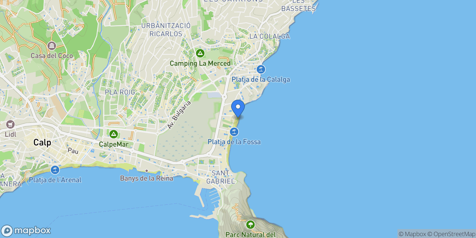 Map showing Llevant, Alicante, Calp, Valencian Community, Spain.