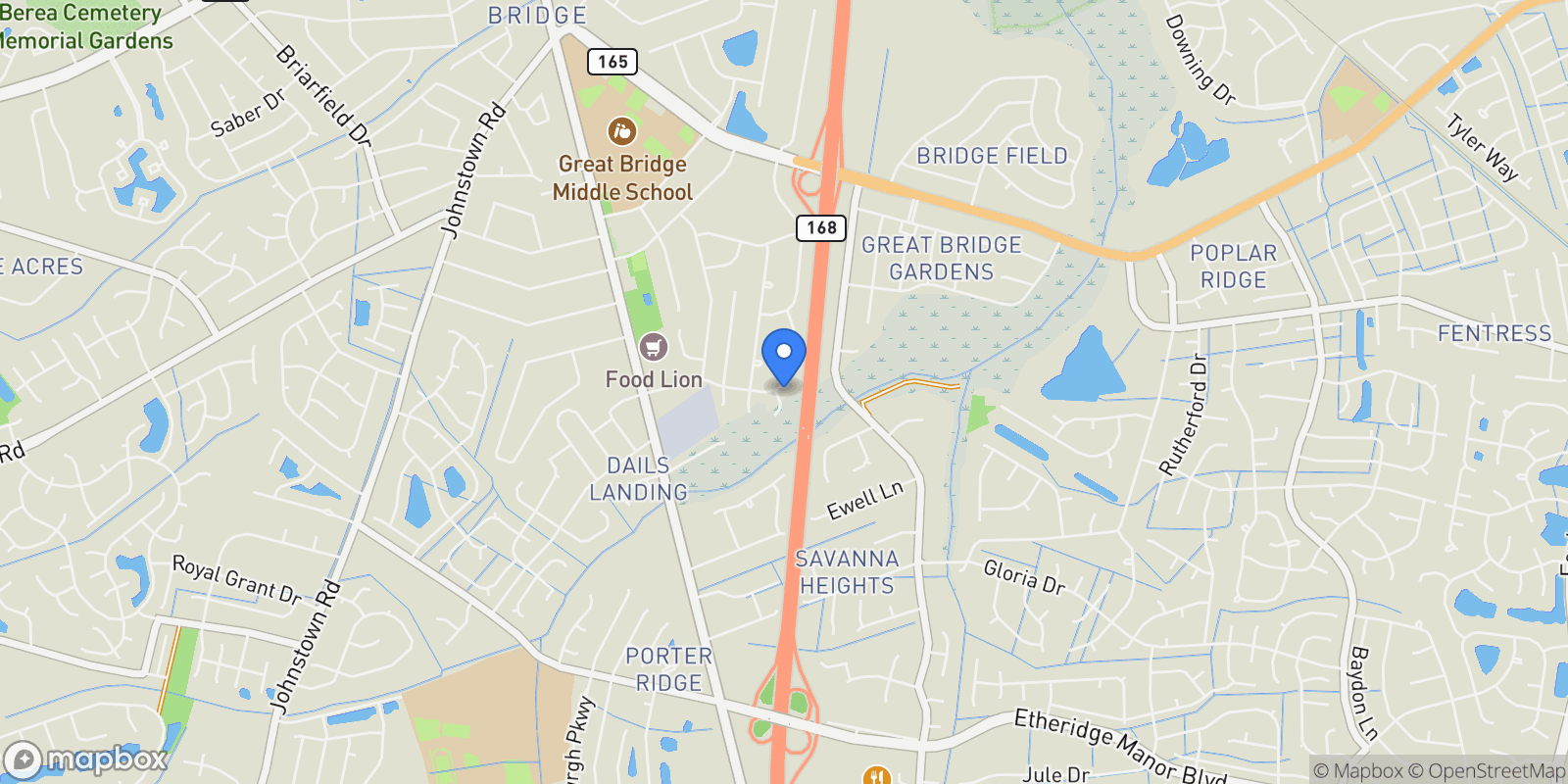 Map showing 627 Luray Terrace, Chesapeake, VA 23322, Chesapeake, Virginia, United States.