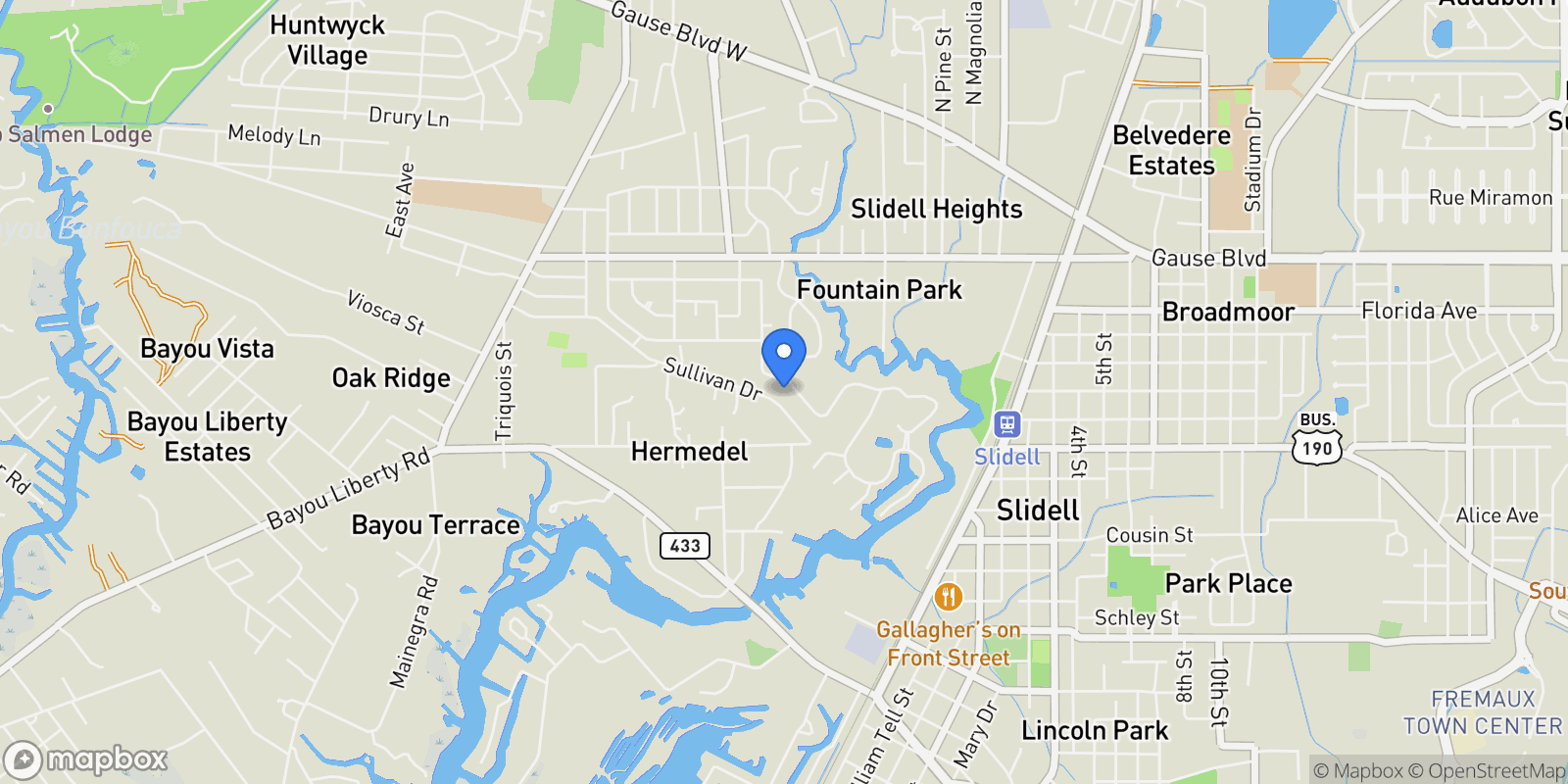 Map showing 125 CHAMALE Drive, Slidell, Louisiana, United States.