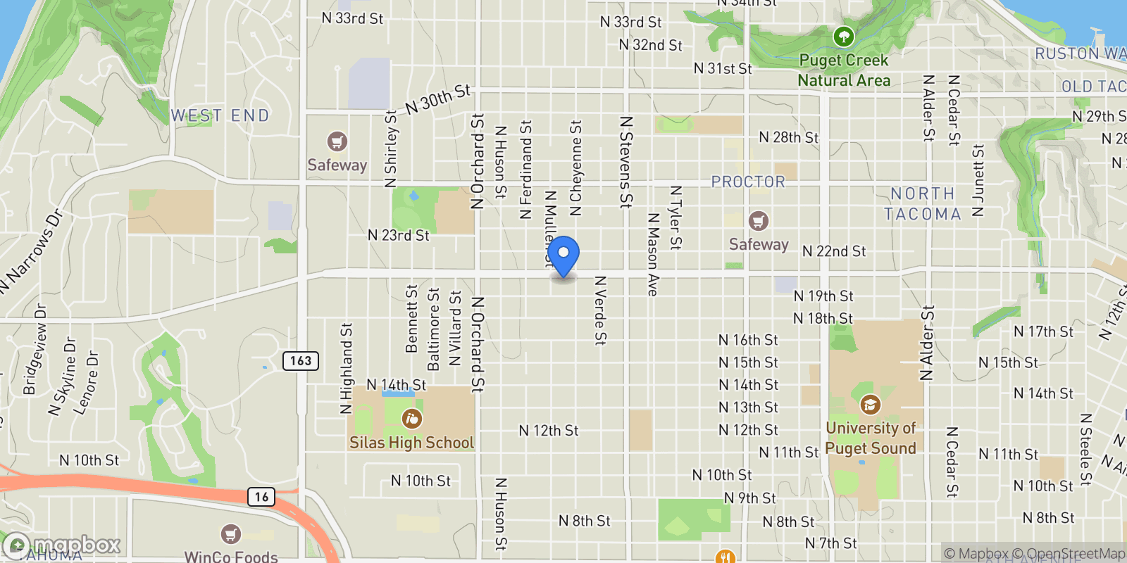 Map showing 4612 N 21st Street, Tacoma, Washington, United States.