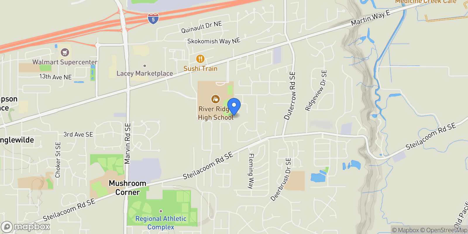 Map showing 513 Hidden Forest Drive SE, Olympia, Washington, United States.