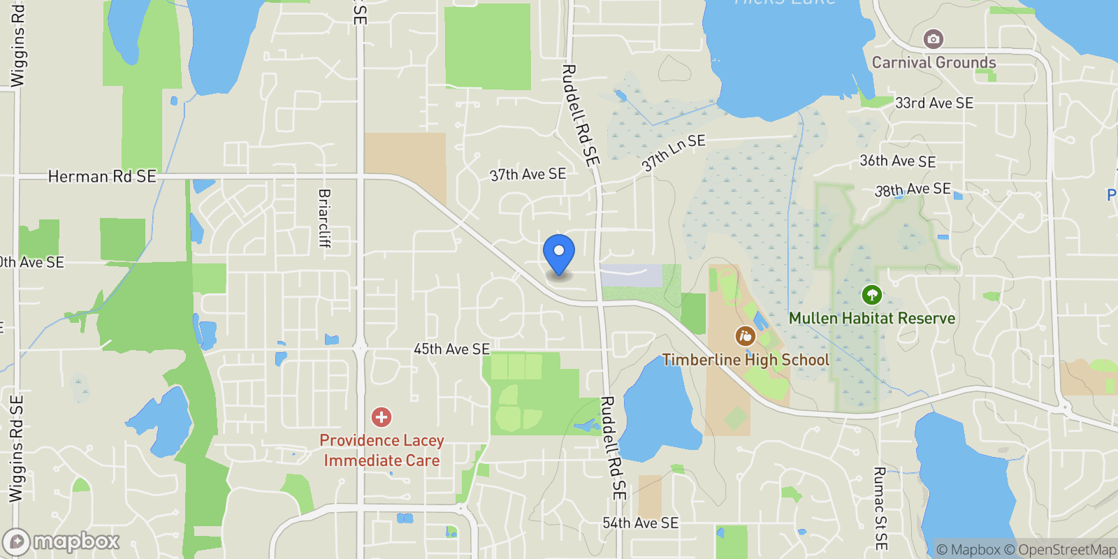 Map showing 3932 Sidney Street SE, Olympia, Washington, United States.