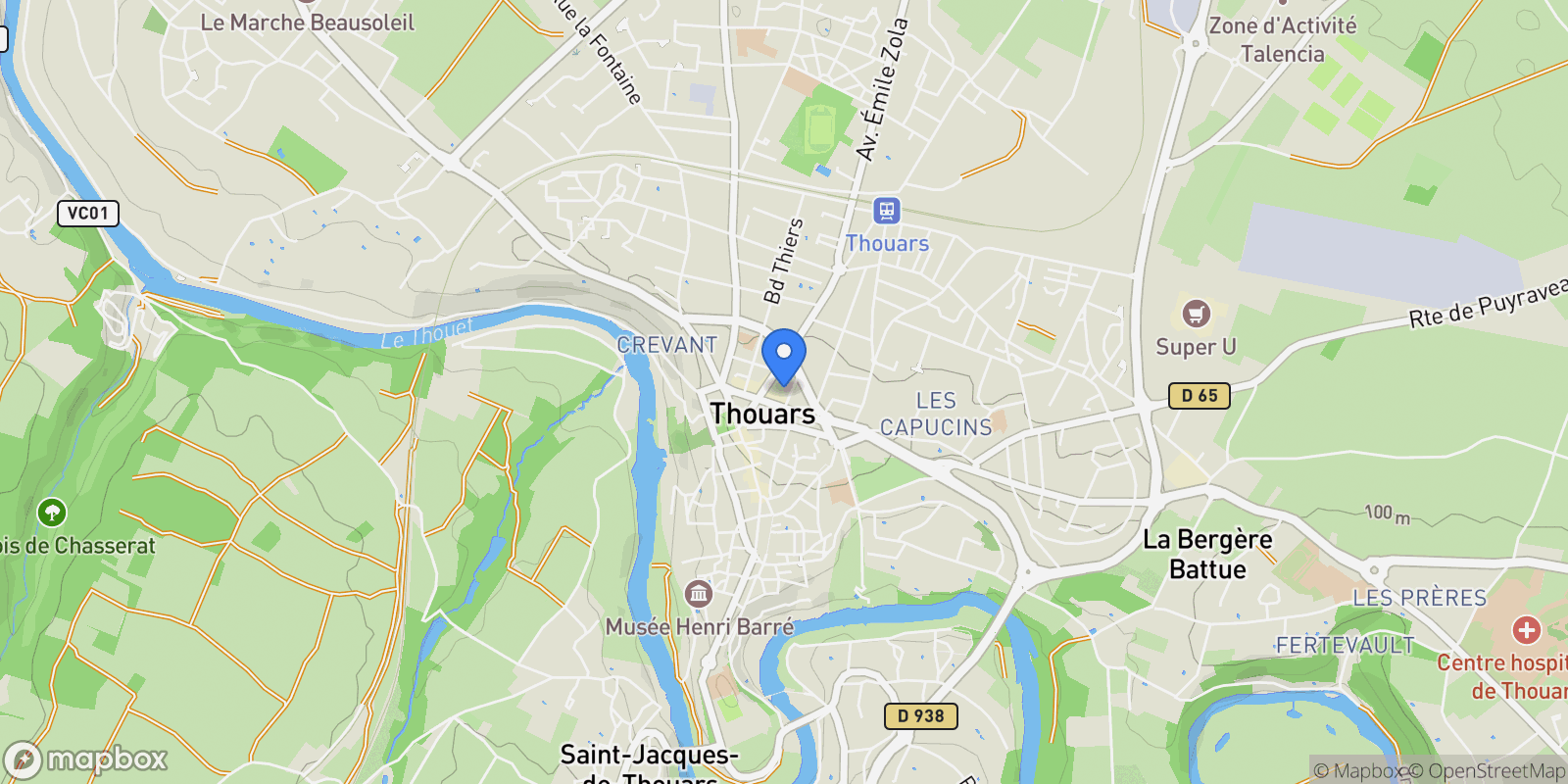 Map showing Thouars, Nouvelle-Aquitaine, France.