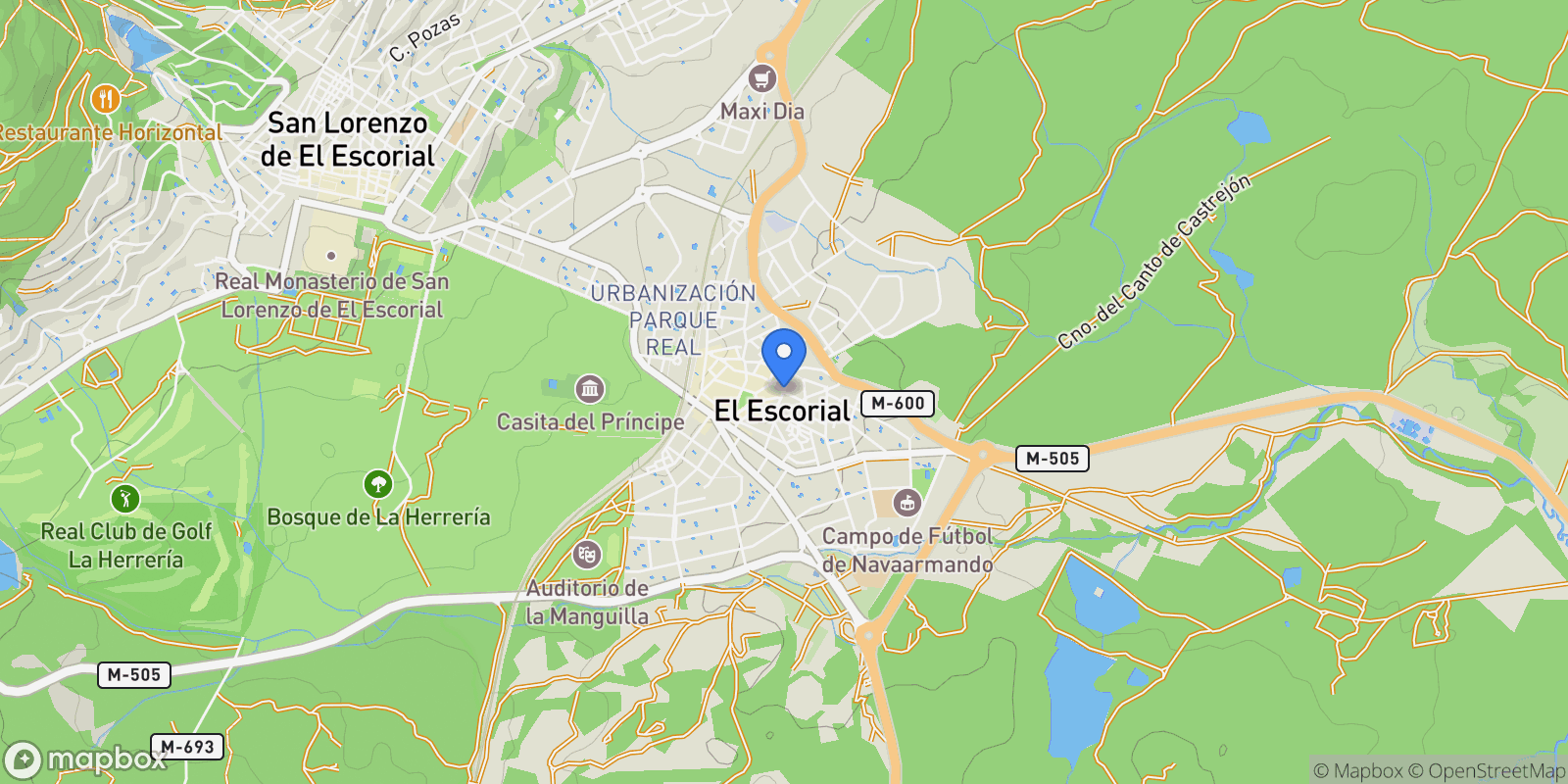 Map showing El Escorial, Community of Madrid, Spain.