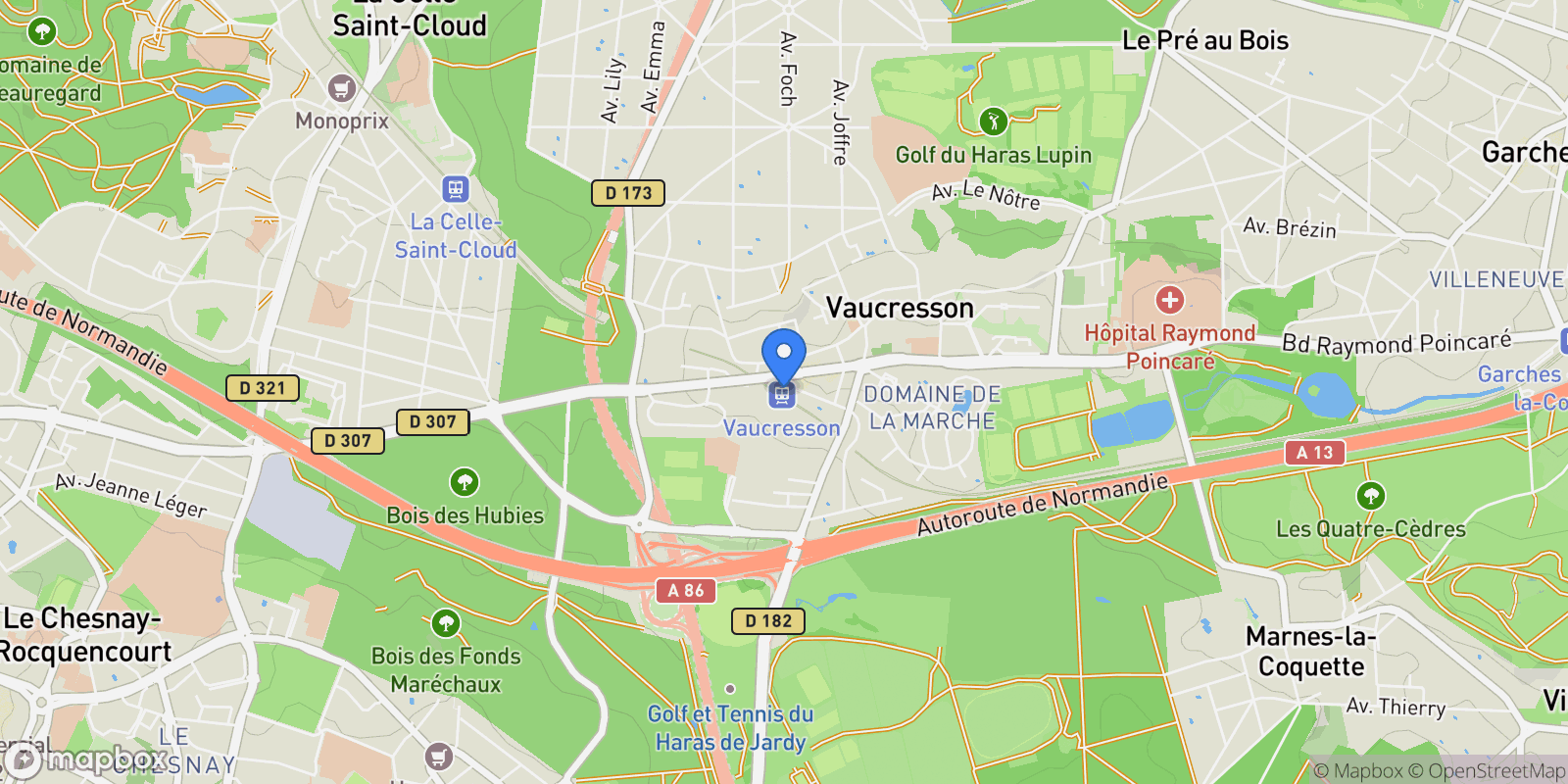 Map showing VAUCRESSON, J 92420, Marnes-la-Coquette, Île-de-France, France.