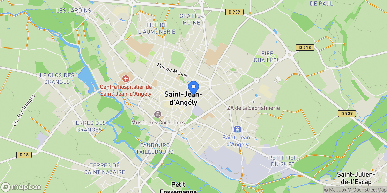 Map showing Saint-Jean-d'Angély, Nouvelle-Aquitaine, France.