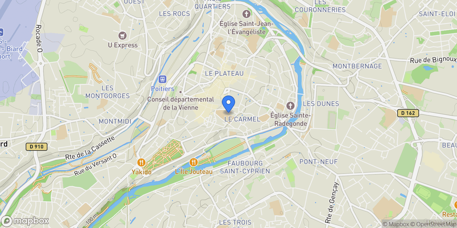 Map showing Poitiers, Nouvelle-Aquitaine, France.