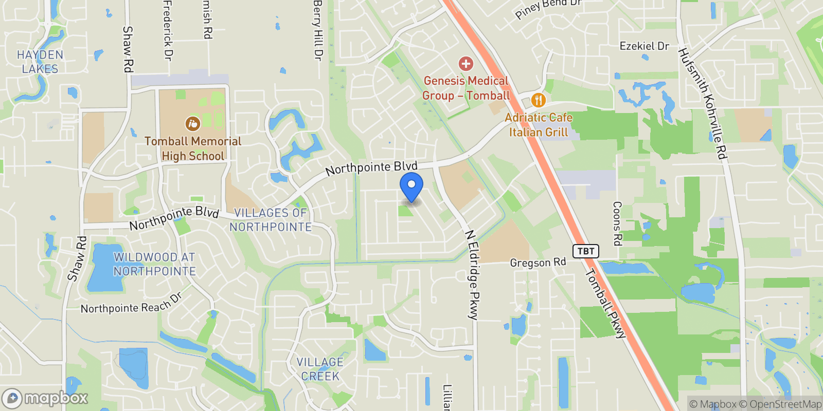 Map showing 19019 Dappled Mare Circle, Tomball, TX 77377, Tomball, Texas, United States.