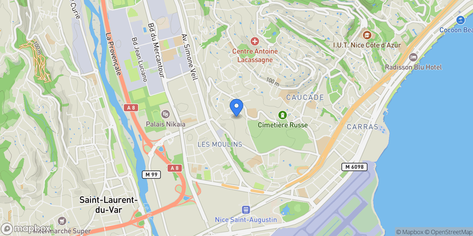 Map showing Nice, Provence-Alpes-Côte d'Azur, France.