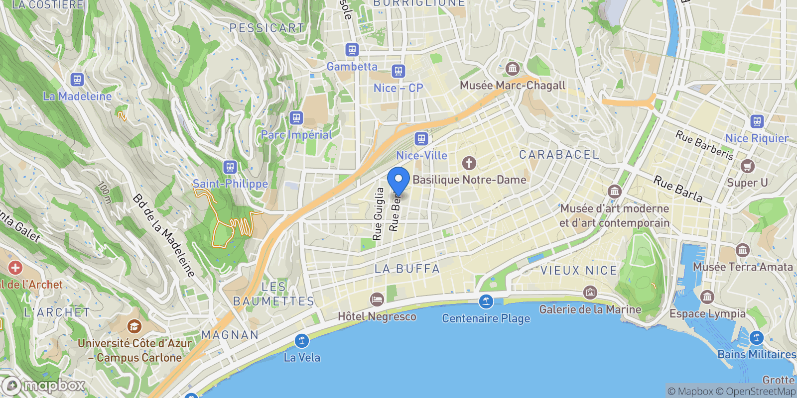 Map showing Nice, Provence-Alpes-Côte d'Azur, France.