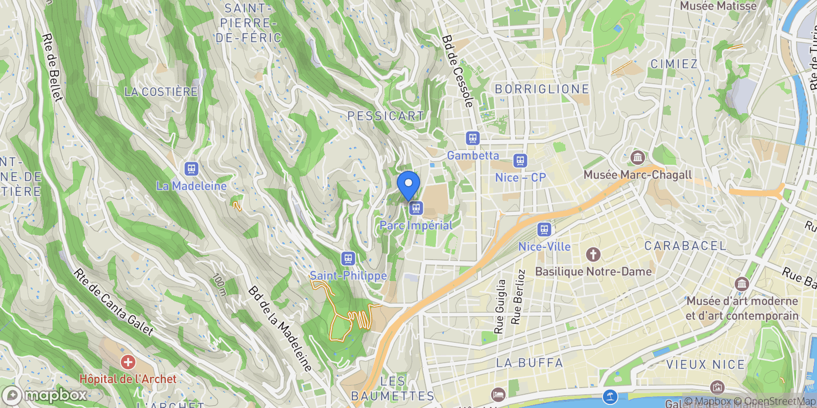 Map showing Nice, Provence-Alpes-Côte d'Azur, France.