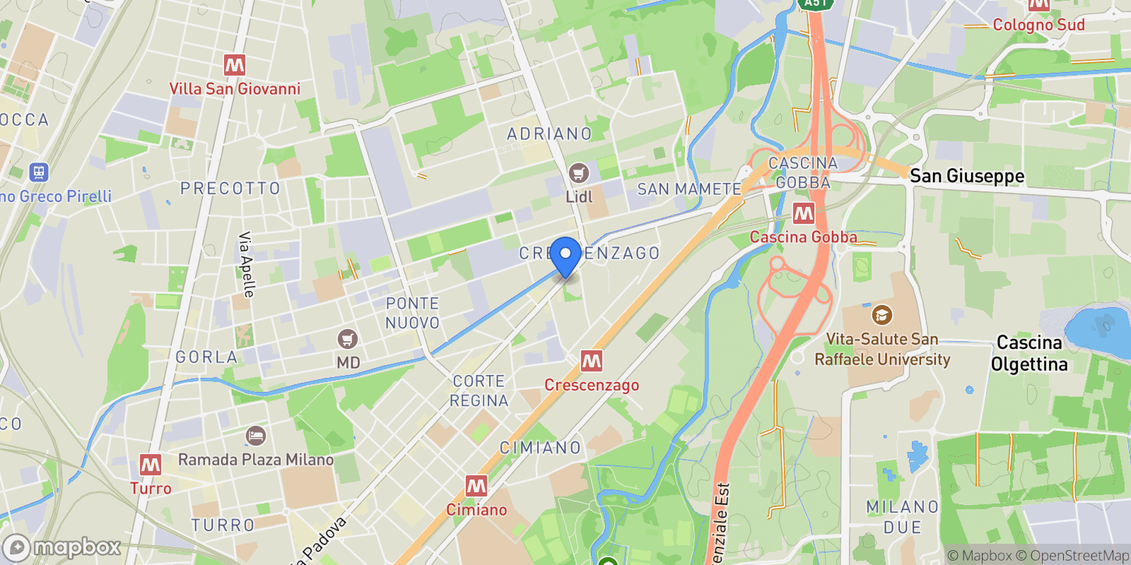 Map showing Viale Padova 282, Milan, Lombardy, Italy.