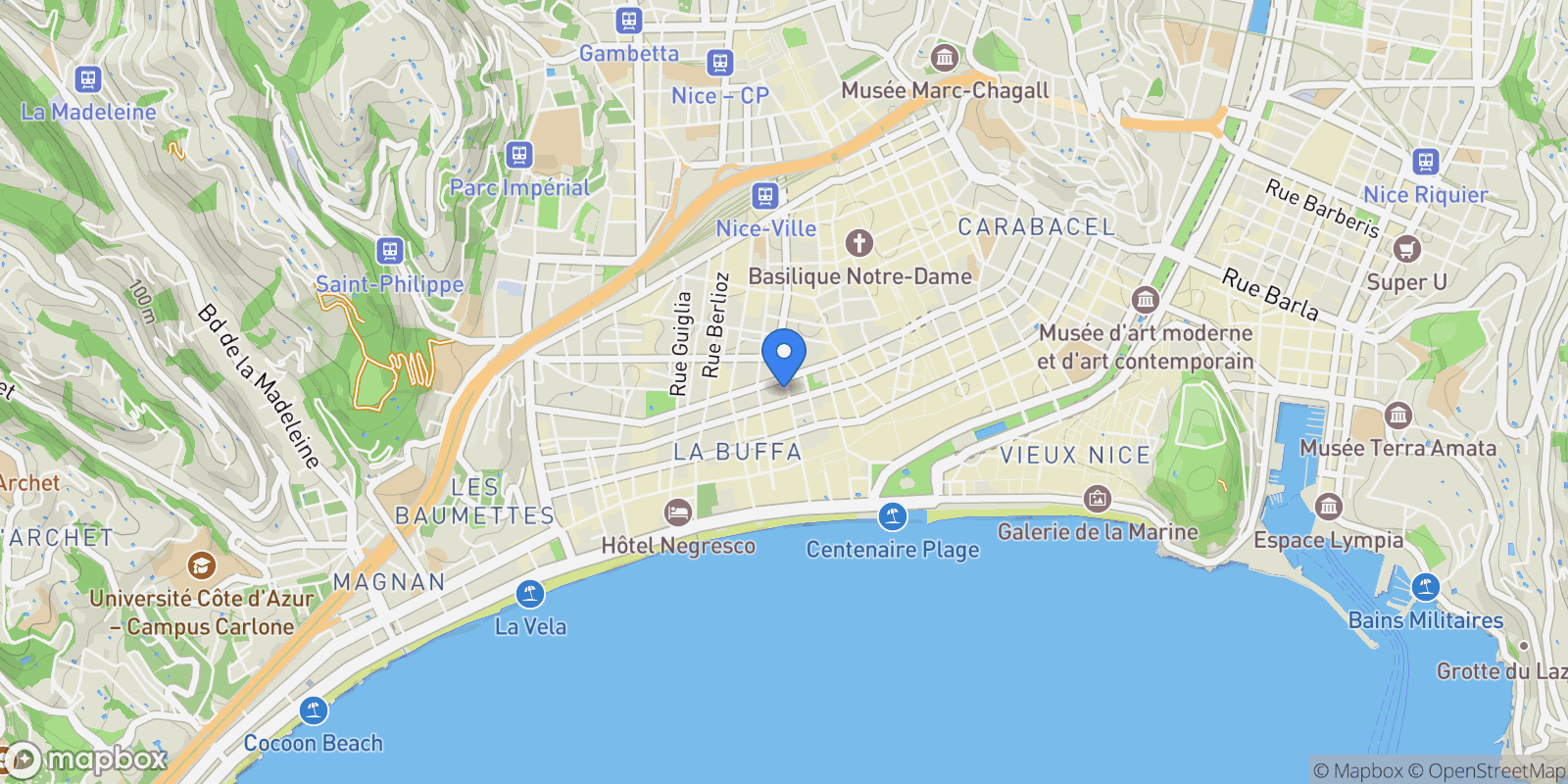 Map showing Nice, Provence-Alpes-Côte d'Azur, France.