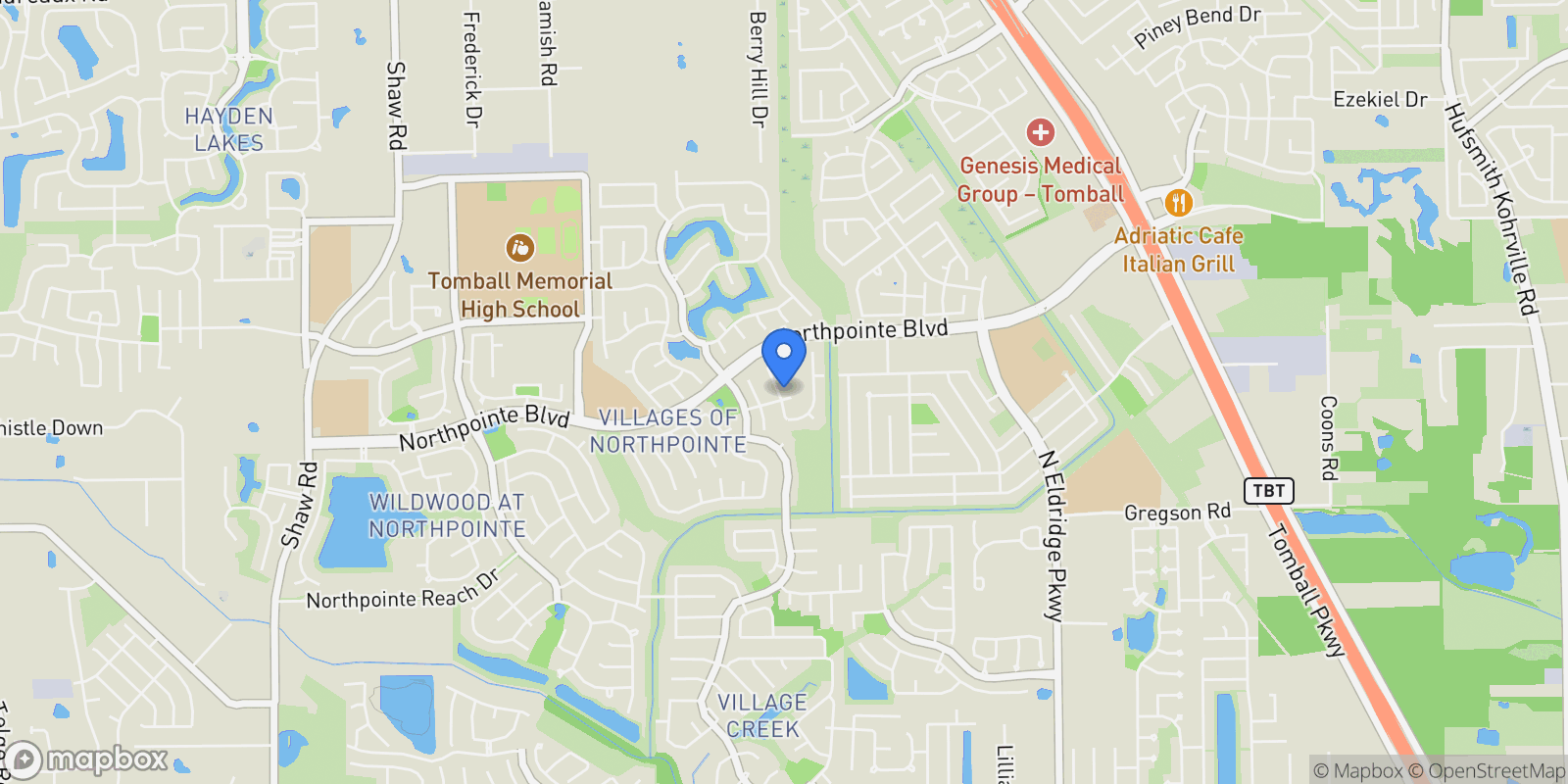 Map showing 12414 Montebello Manor Lane, Tomball, TX 77377, Tomball, Texas, United States.