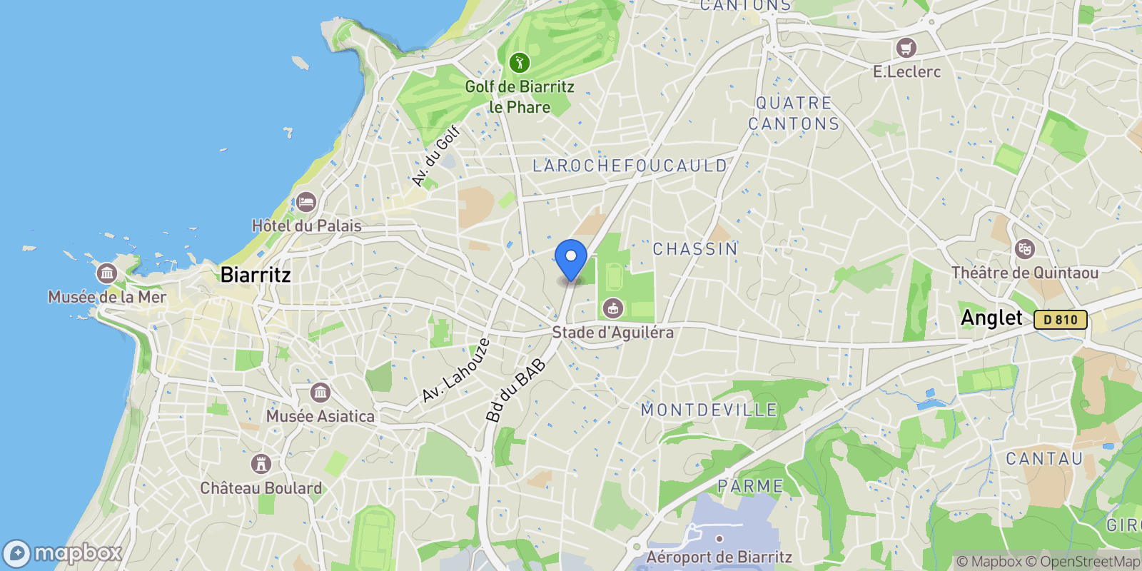 Map showing Biarritz, Nouvelle-Aquitaine, France.