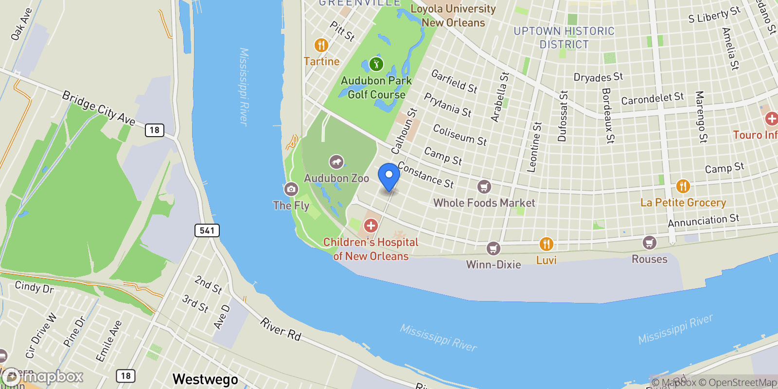Map showing 424 HENRY CLAY Avenue 424, New Orleans, Louisiana, United States.