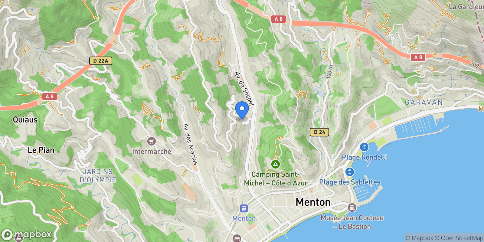 Map showing Menton, Provence-Alpes-Côte d'Azur, France.