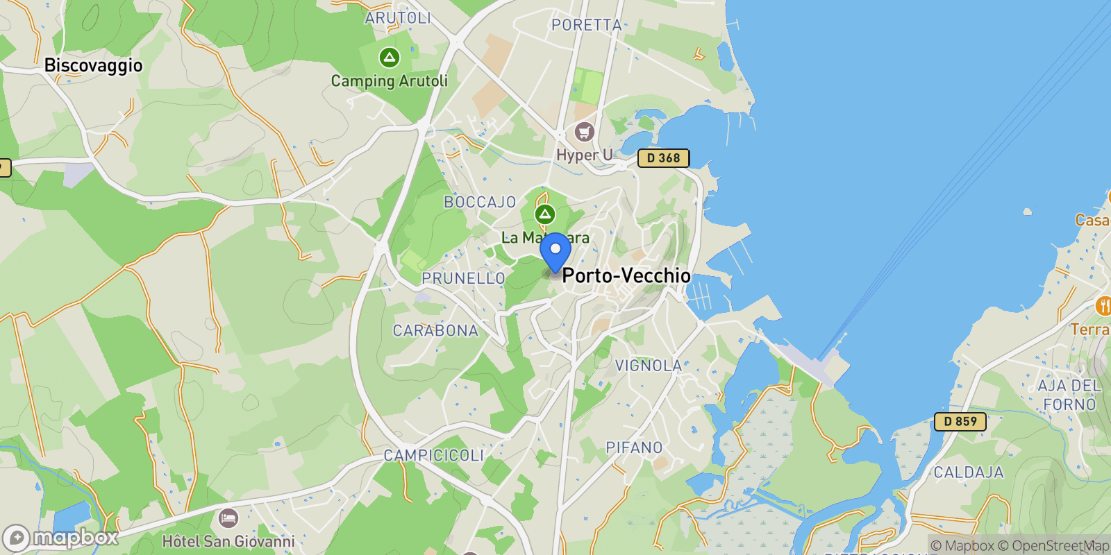 Map showing Porto-Vecchio, Corsica, France.