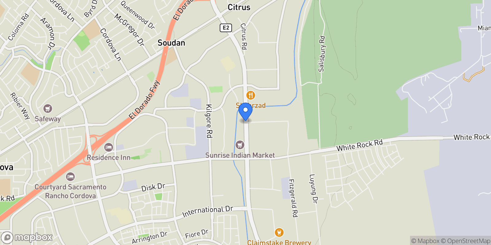 Map showing 3012 SUNRISE Boulevard, Rancho Cordova, California, United States.