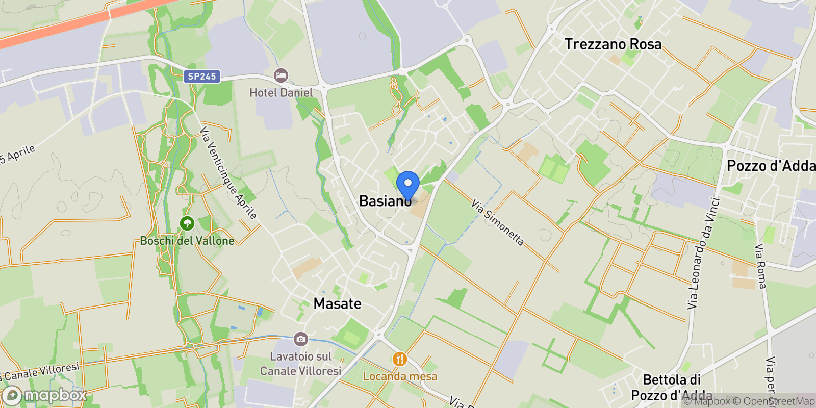 Map showing Via Monastero, Basiano, Lombardy, Italy.