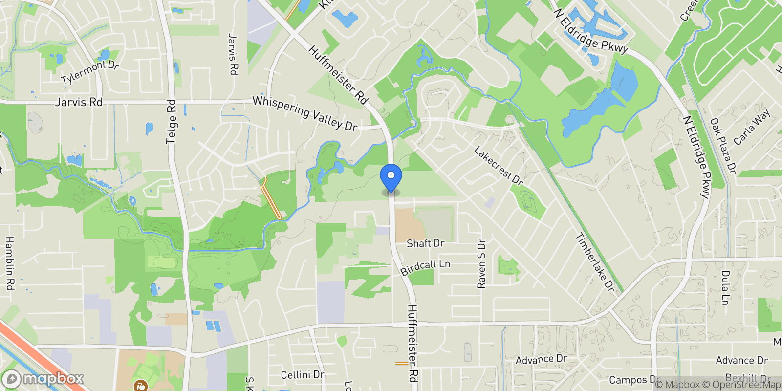 Map showing 12625 Huffmeister Road, Cypress, TX 77429, Houston, Texas, United States.