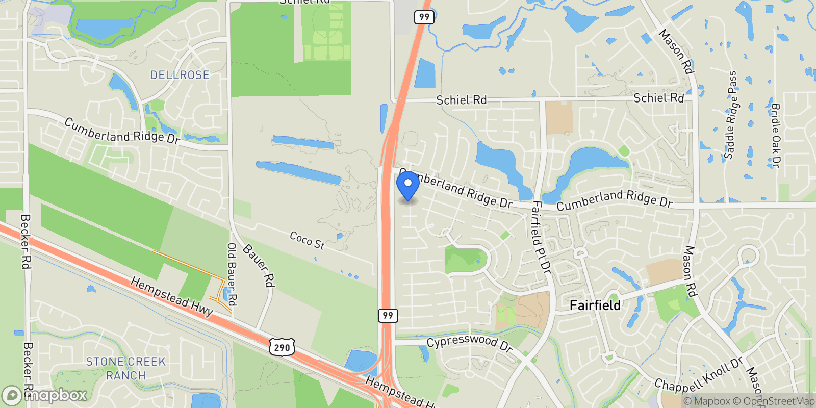 Map showing 12706 Rusty Blackhaw Court, Cypress, TX 77433, Houston, Texas, United States.