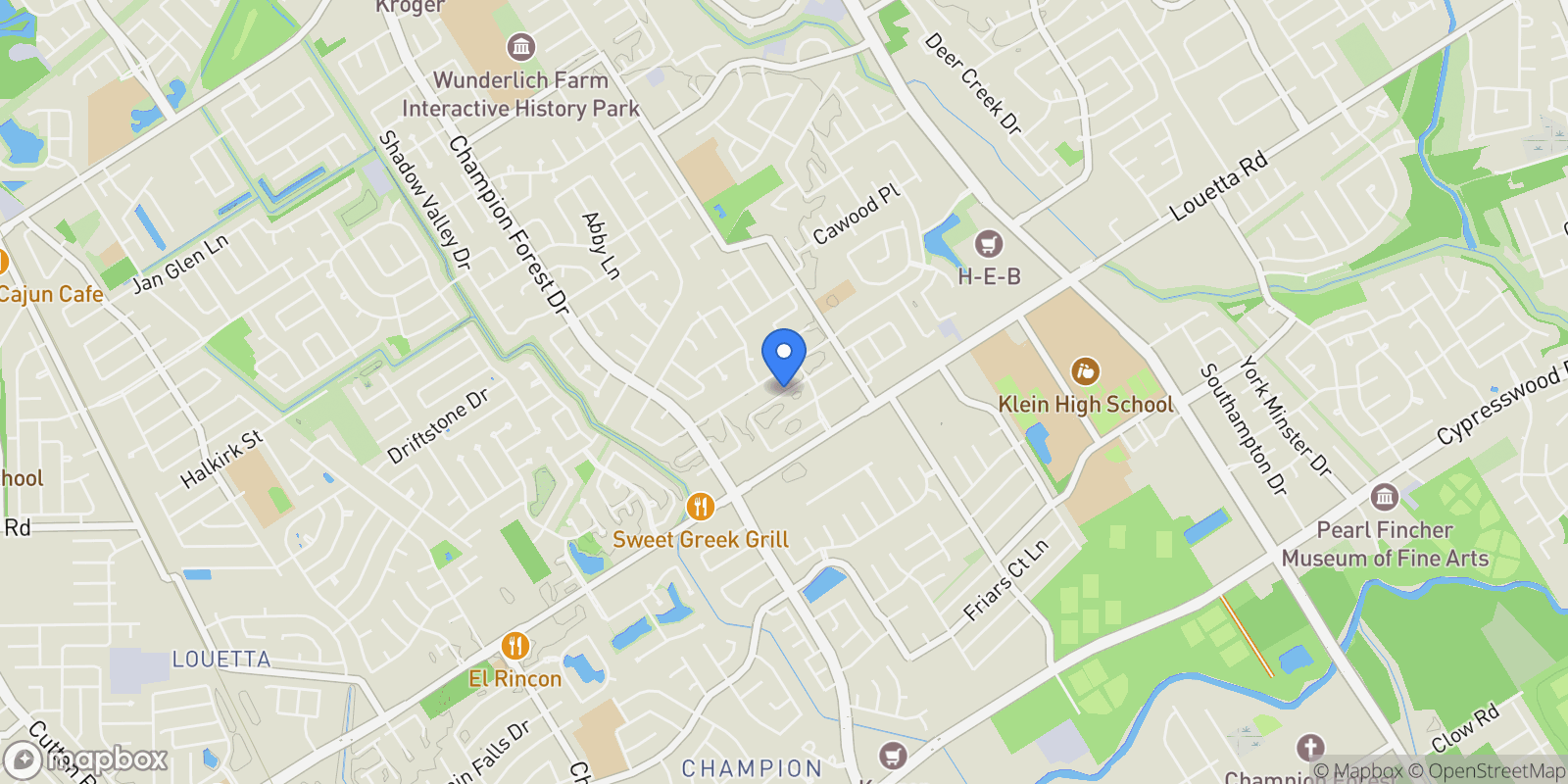 Map showing 8003 Twining Oaks Lane, Spring, TX 77379, Spring, Texas, United States.