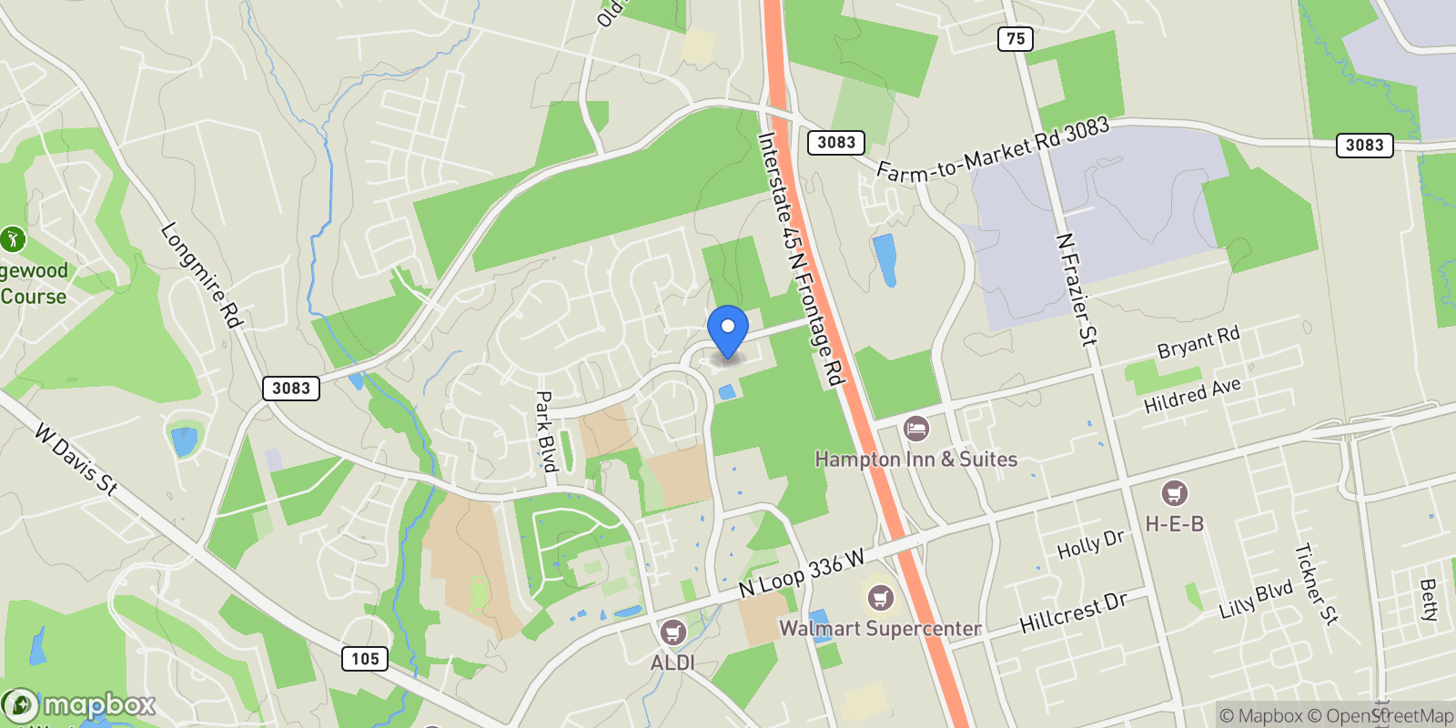 Map showing 2539 Rosemere Drive, Conroe, TX 77304, Conroe, Texas, United States.