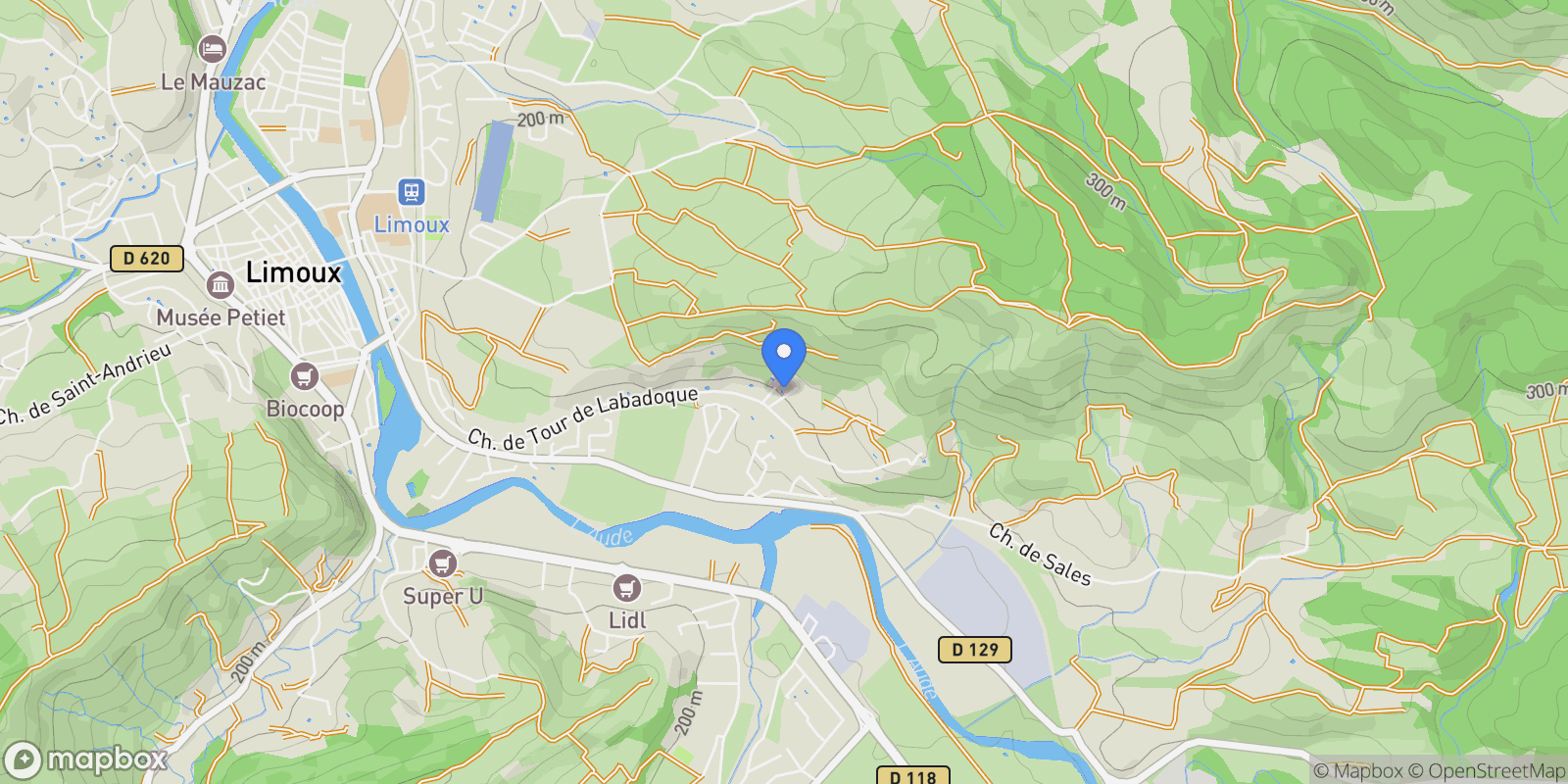 Map showing Limoux, Occitanie, France.