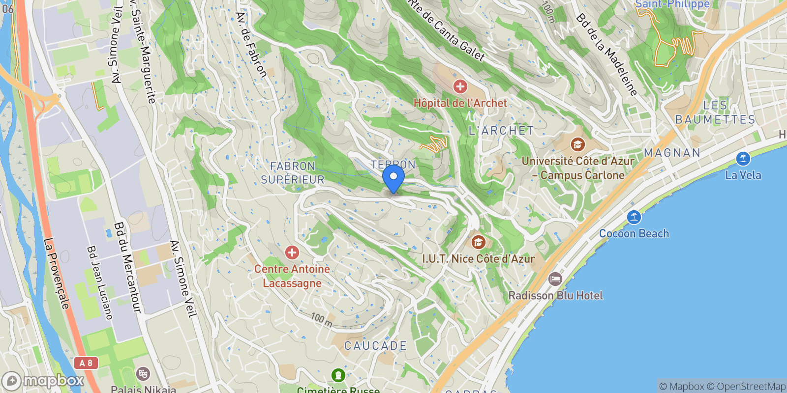 Map showing Nice, Provence-Alpes-Côte d'Azur, France.