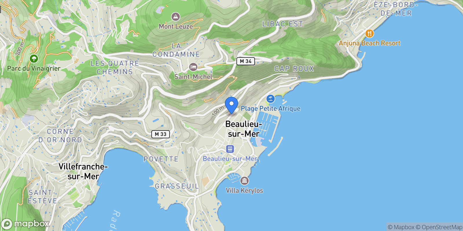 Map showing Beaulieu-sur-Mer, Provence-Alpes-Côte d'Azur, France.