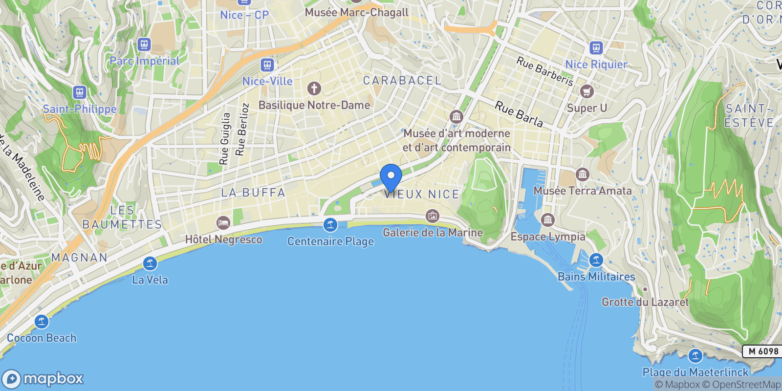 Map showing Nice, Provence-Alpes-Côte d'Azur, France.