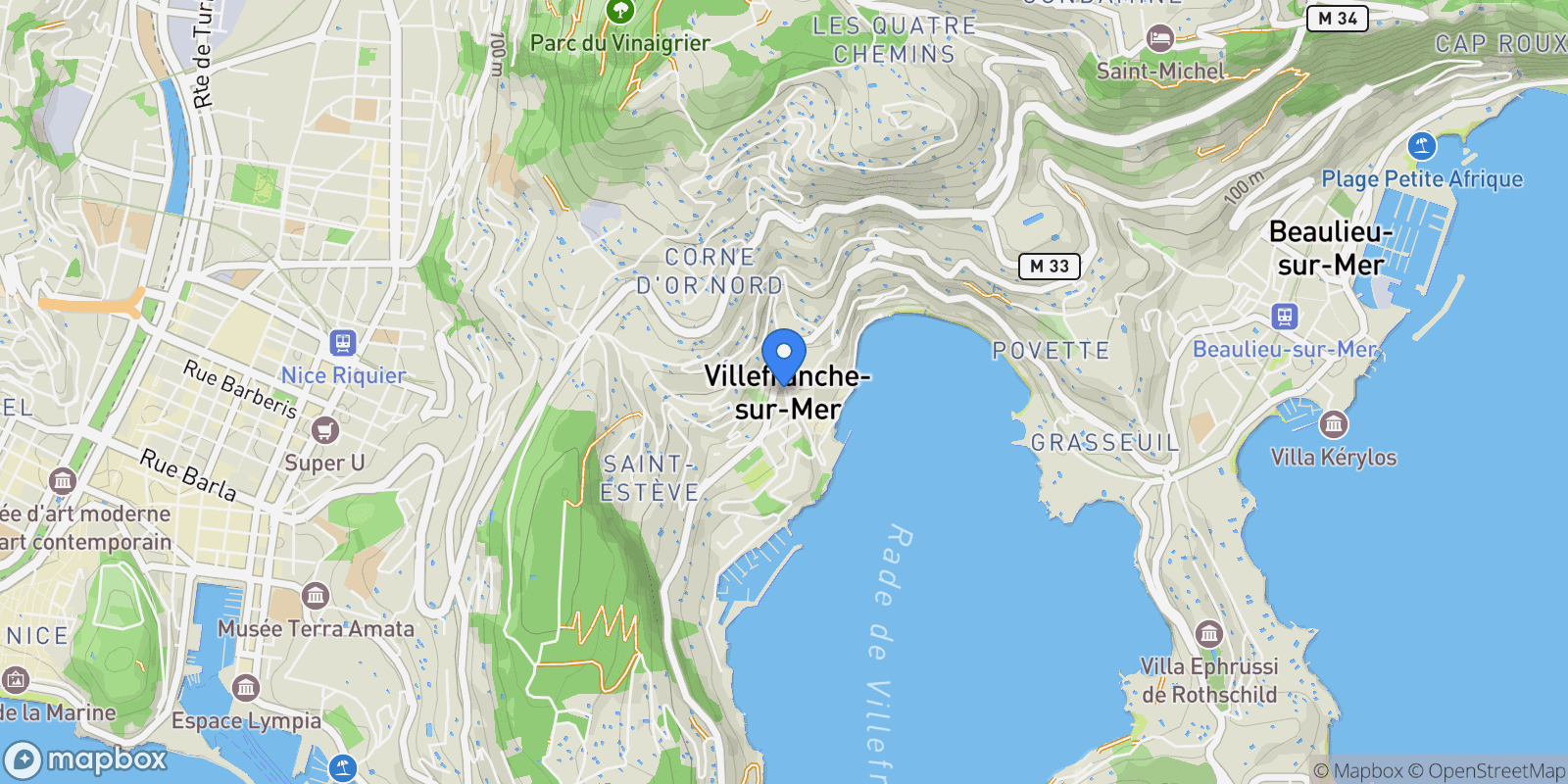 Map showing Villefranche-sur-Mer, Provence-Alpes-Côte d'Azur, France.