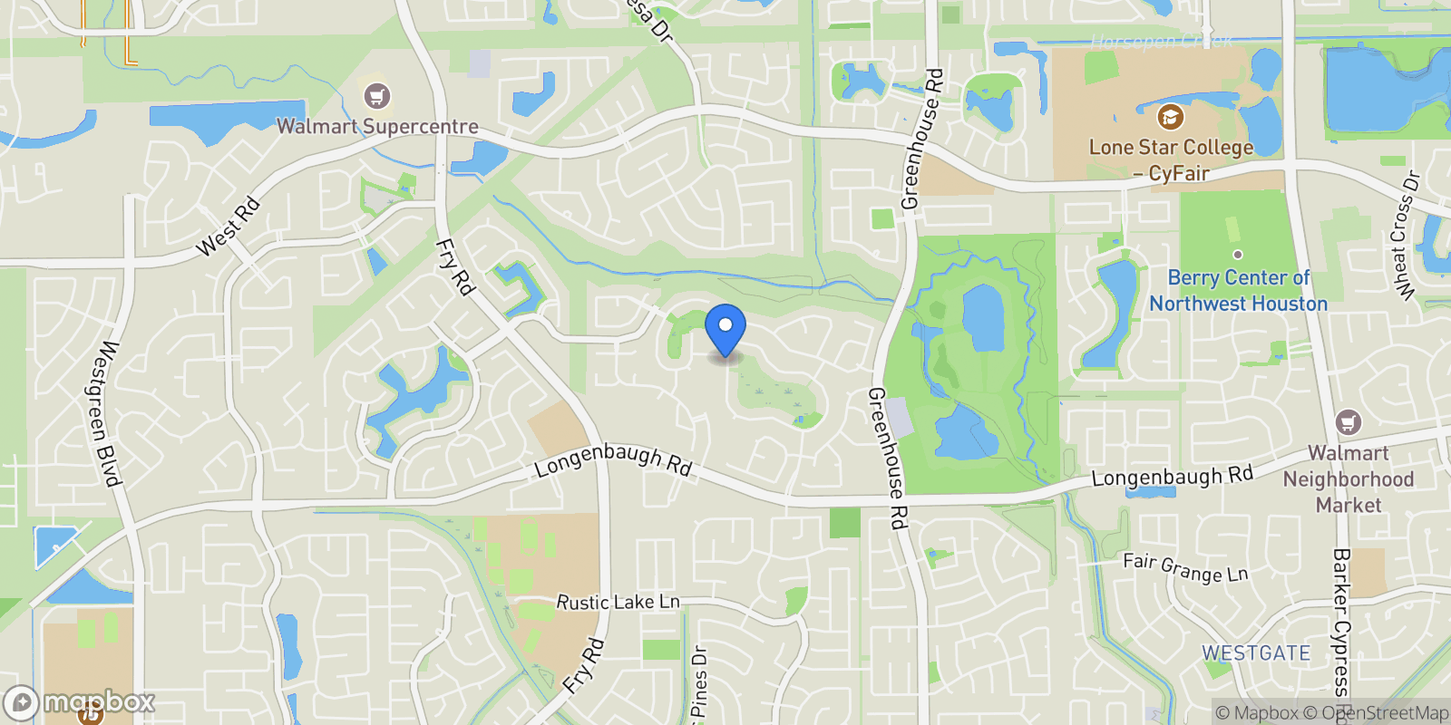 Map showing 20219 Stanton Lake Drive, Cypress, TX 77433, Houston, Texas, United States.