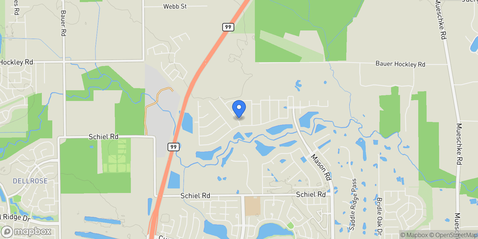 Map showing 21315 Fairhaven Meadow Drive, Cypress, TX 77433, Houston, Texas, United States.