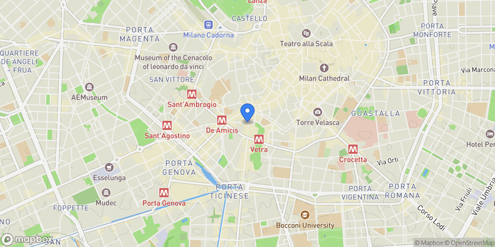 Map showing Porta Ticinese, 16, Milan, Lombardy, Italy.